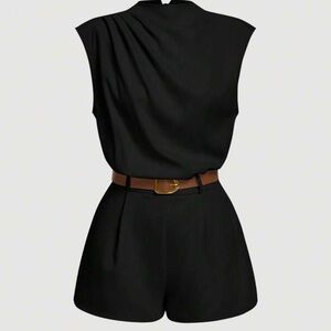 SHEIN MOD HIGH NECK SOLID POCKET JUMPSUIT WITH BELT